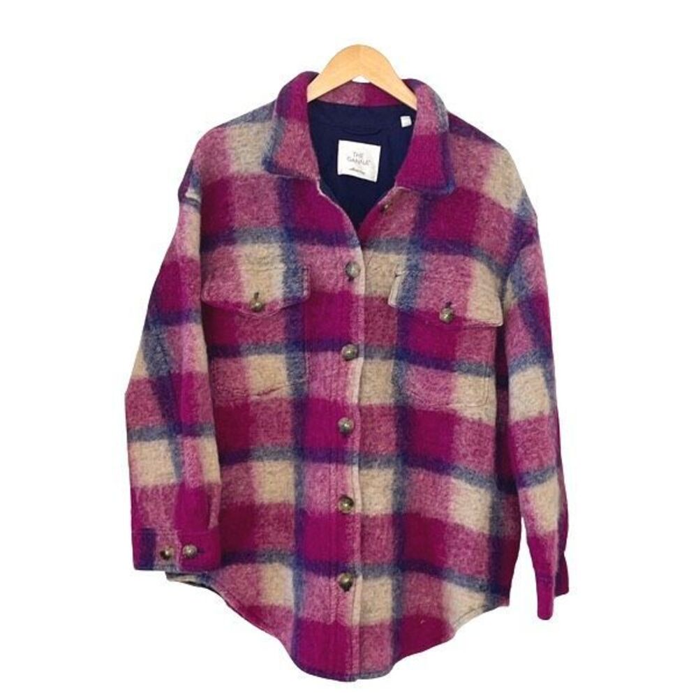 Aritzia Wilfred Free The Ganna Womens Plaid Wool Blend Shacket Fuchsia Multi XL